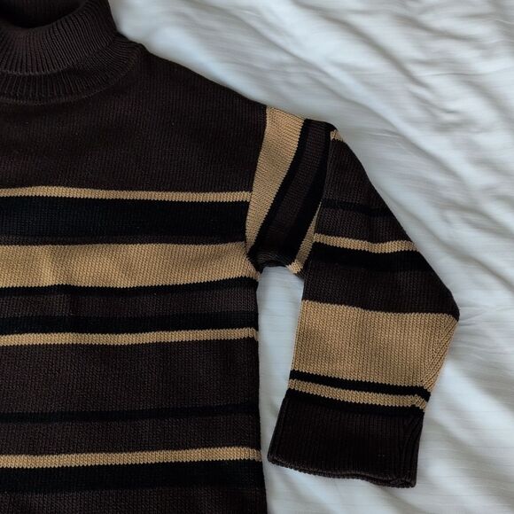 St John Sport by Marie Gray Mixed Stripe Brown & Tan Women's Turtleneck Sweater - Picture 6 of 9